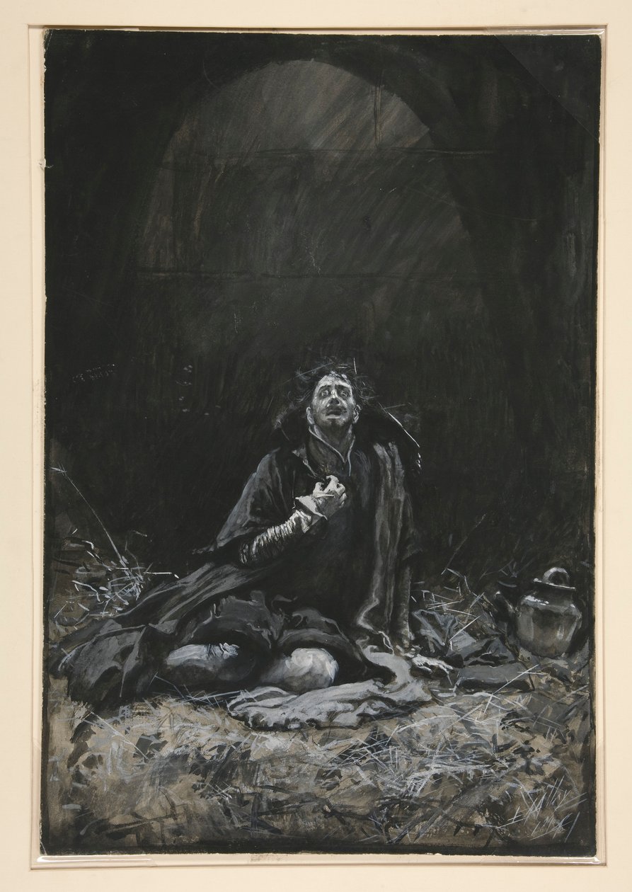 Malvolio v žaláři, ilustrace pro dějství III, scéna iv, Twelfth Night od Edwin Austin Abbey