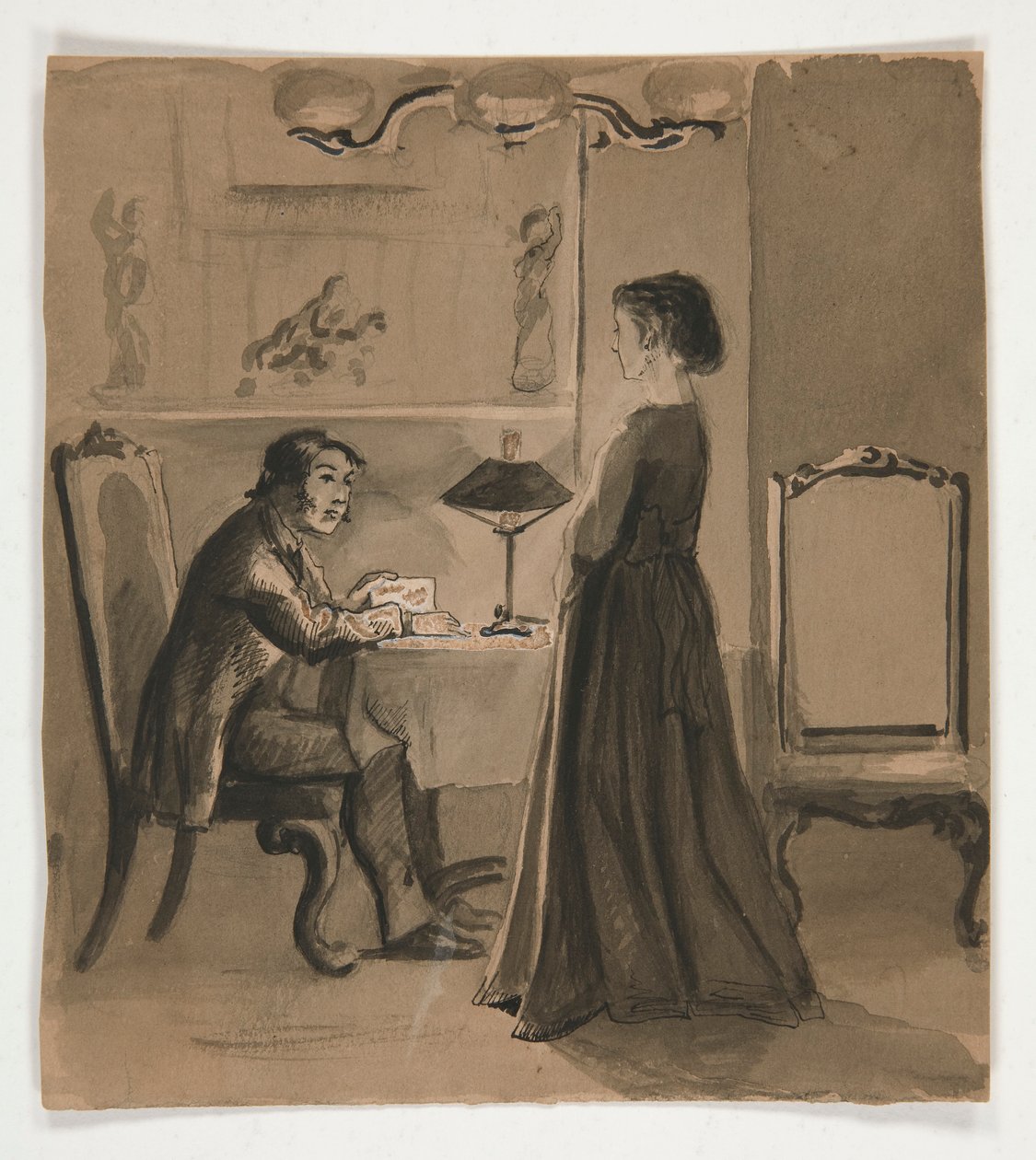 Muž a žena v interiéru - neidentifikovaný obrázek od Edwin Austin Abbey