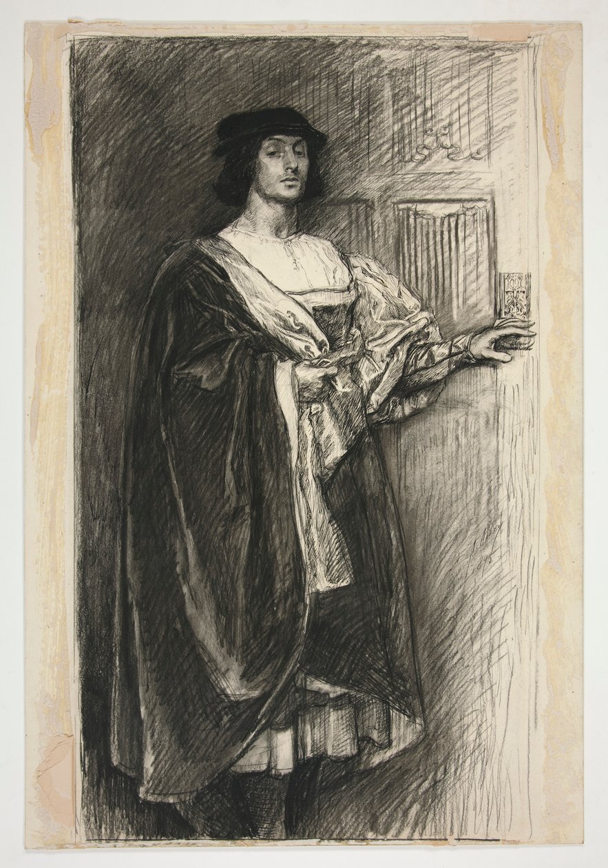 Muž v renesančním kostýmu - (neidentifikovaná ilustrace k Shakespearově hře?) od Edwin Austin Abbey
