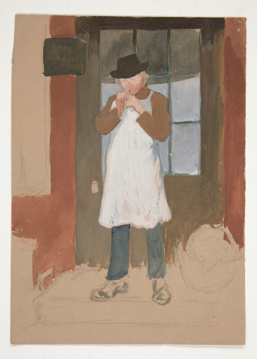 Muž zapalování potrubí ve dveřích - neidentifikovaný obrázek od Edwin Austin Abbey
