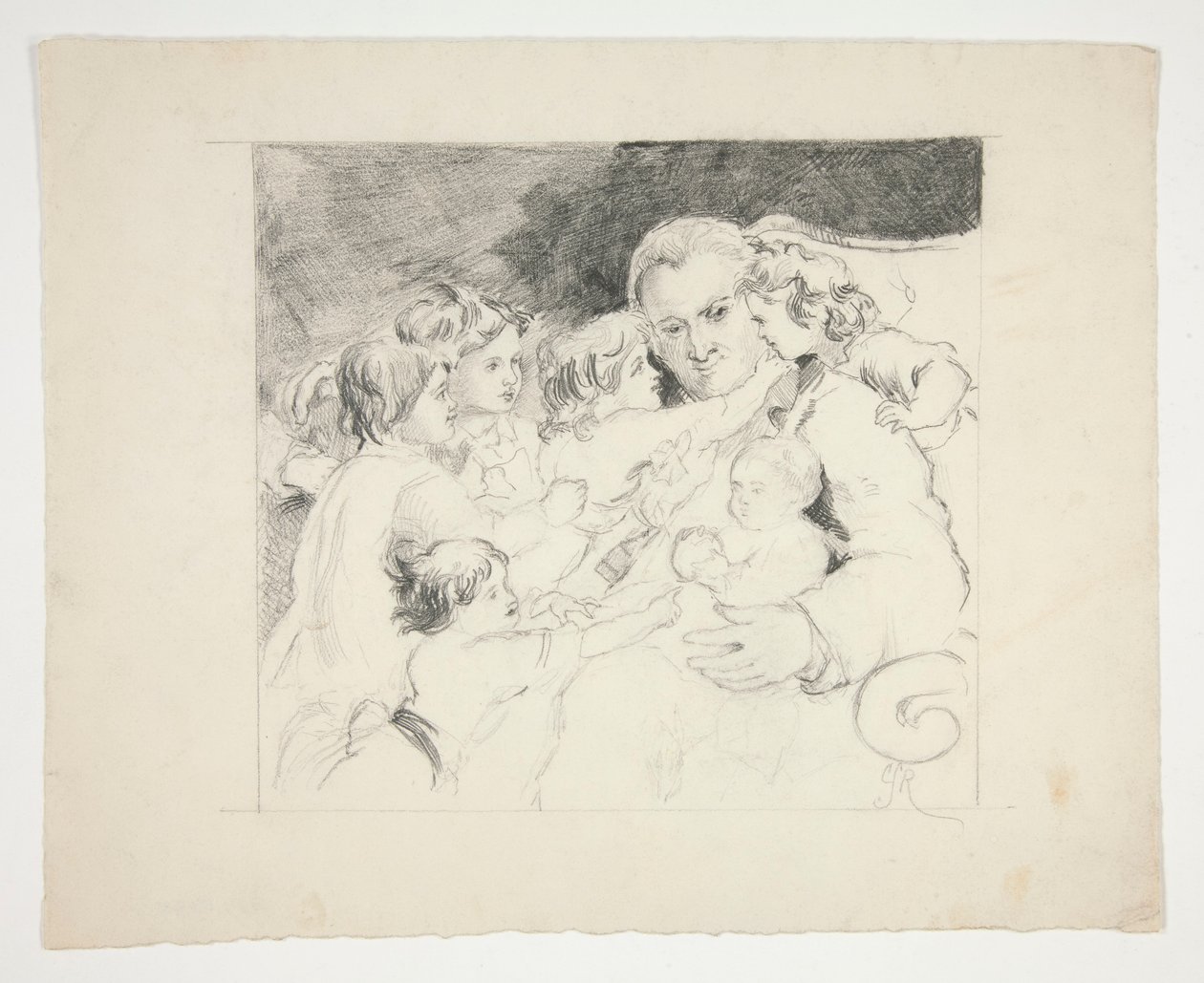 Muž s dětmi kolem něj - neidentifikovaný obrázek od Edwin Austin Abbey