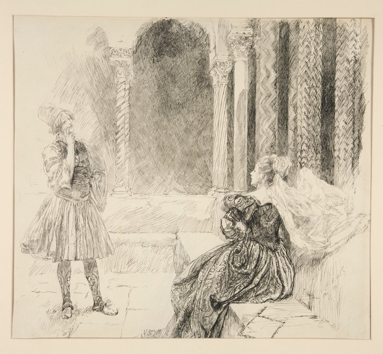 Olivia a Viola, ilustrace k dějství I, Scéna v, Dvanáctá noc od Edwin Austin Abbey