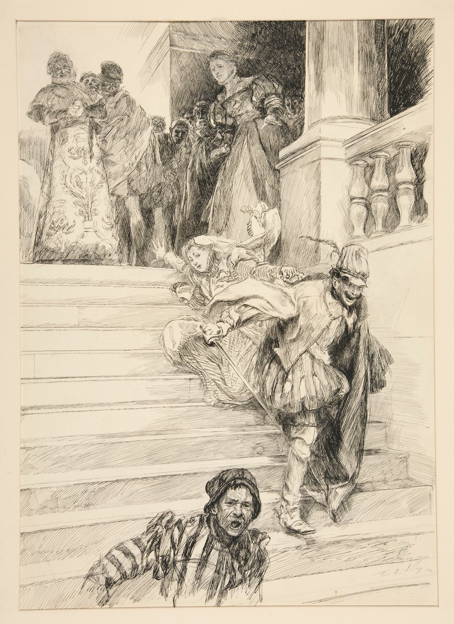 Petruchio nese svou nevěstu z dějství III, scéna 2, Zkrocení zlé ženy od Edwin Austin Abbey