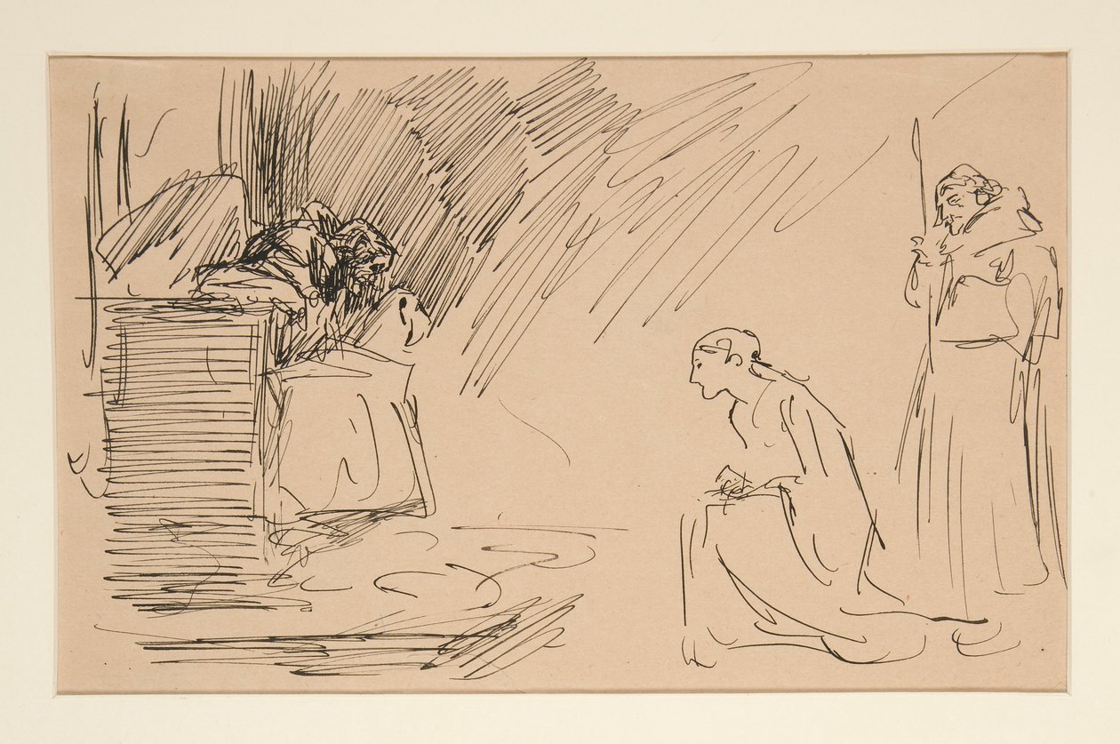 Předběžná skica pro dějství II, scéna I, vše od Edwin Austin Abbey