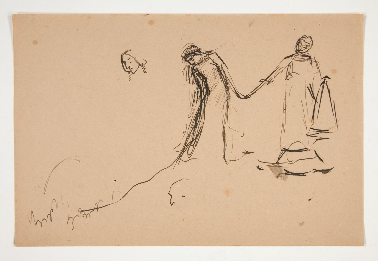 Předběžná skica Heleny a Lafeua pro dějství IV, scéna III, vše od Edwin Austin Abbey