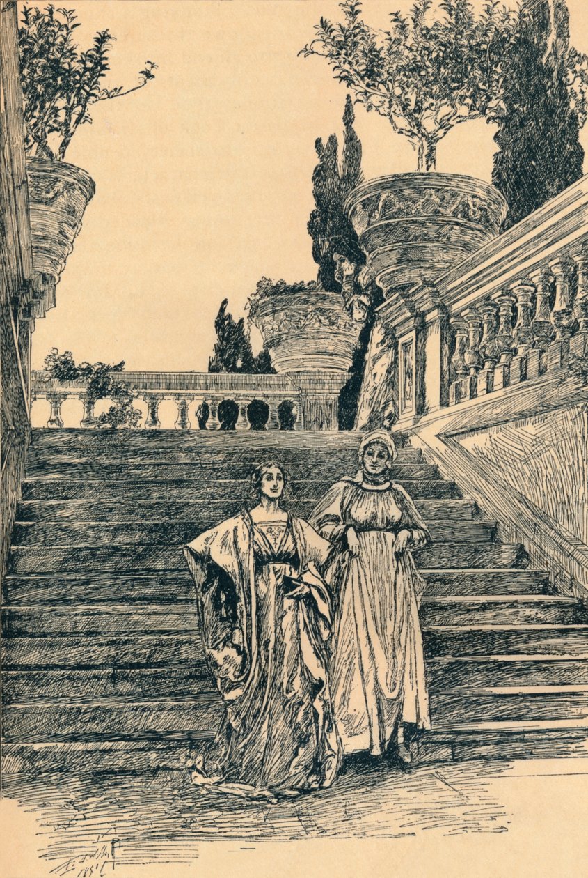 Scéna z Mnoho povyku pro nic, c1890 od Edwin Austin Abbey