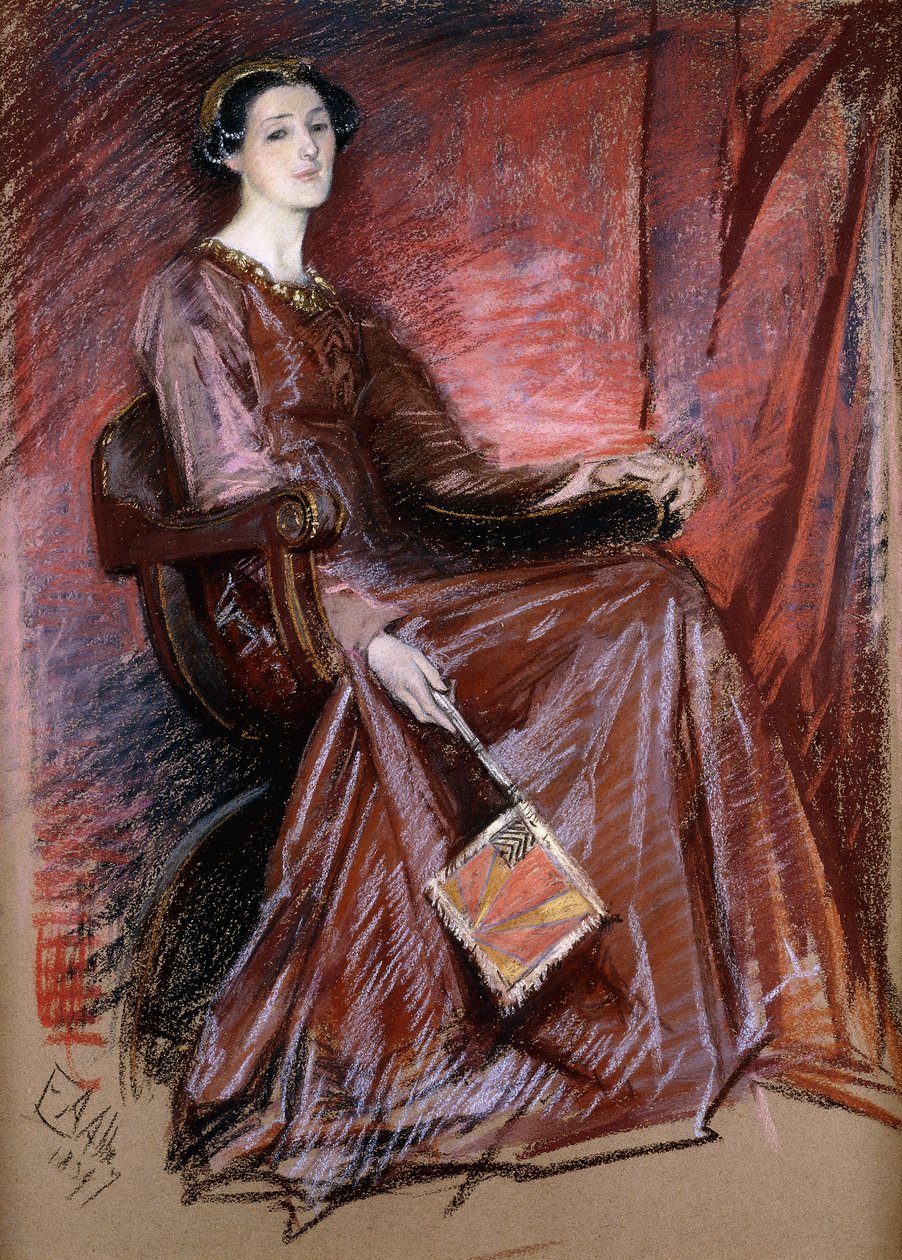 Sedící žena s alžbětinskou čelenkou, 1897 od Edwin Austin Abbey