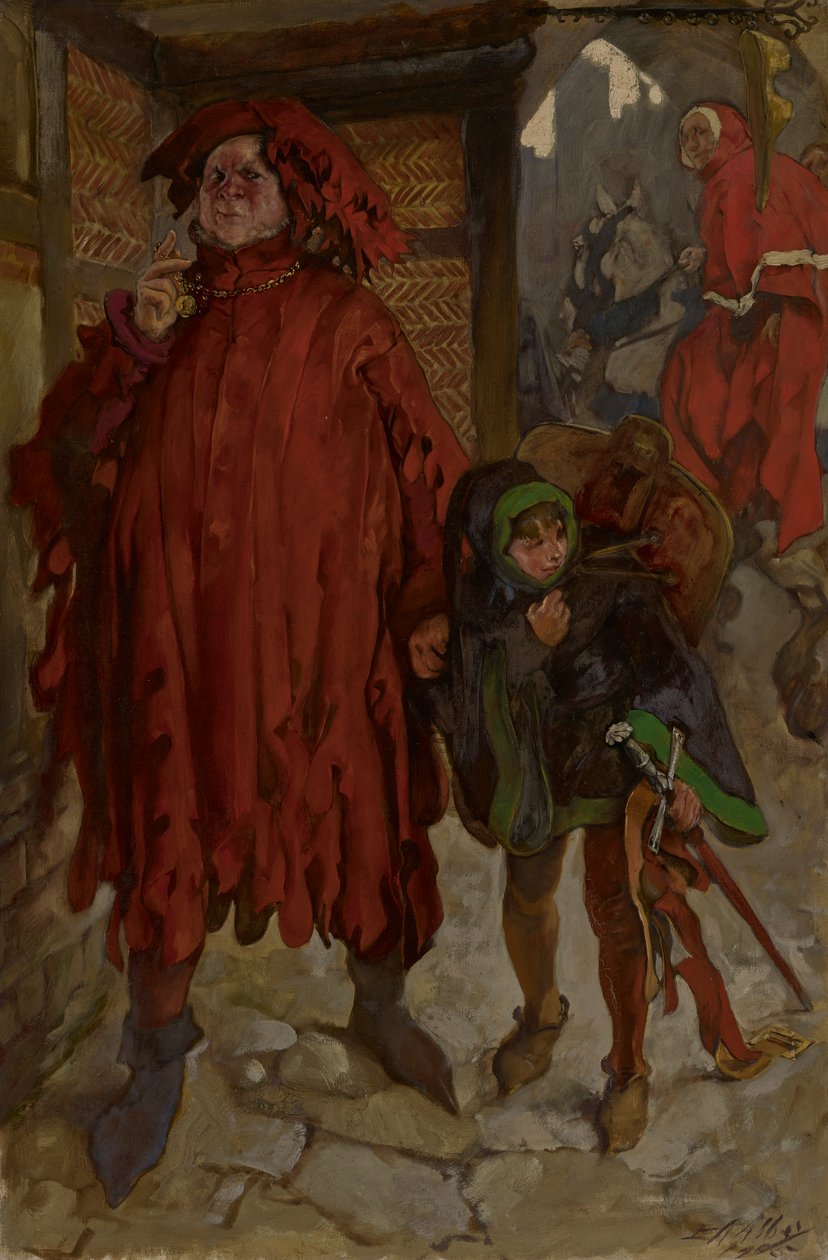 Sir John Falstaff se svým pážem, král Jindřich IV., část II, dějství I, scéna II od Edwin Austin Abbey