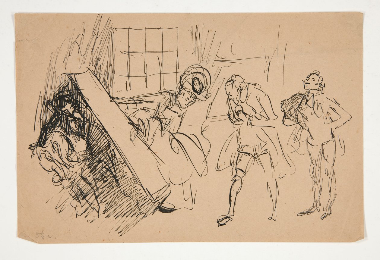 Sketch for School for Scandal, ilustrace pro Scribner od Edwin Austin Abbey