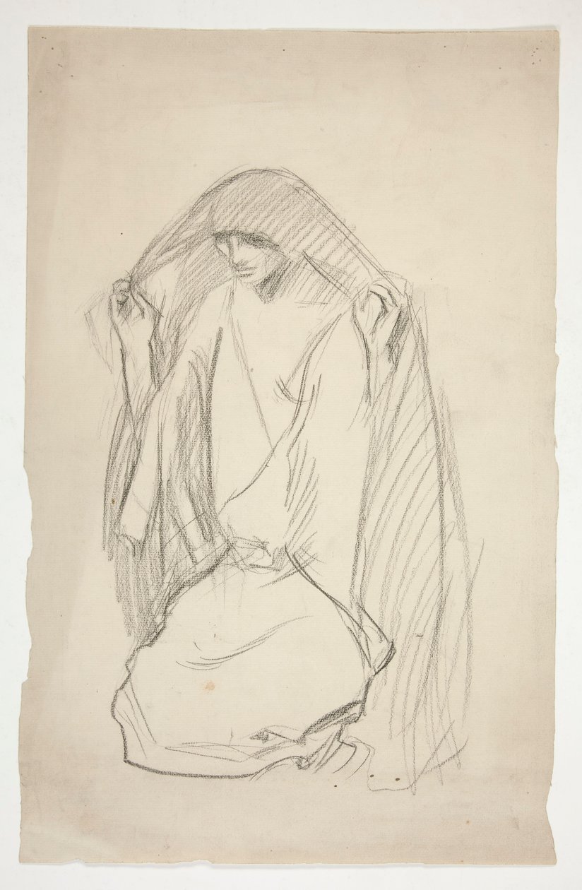 Náčrt zahalené ženské postavy v modlitbě za Tři Marie u kříže od Edwin Austin Abbey