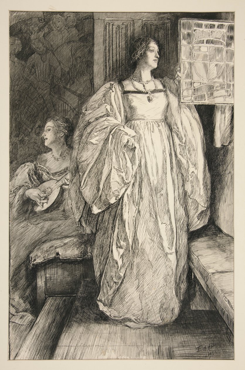 Skica dámy, ilustrace pro od Edwin Austin Abbey