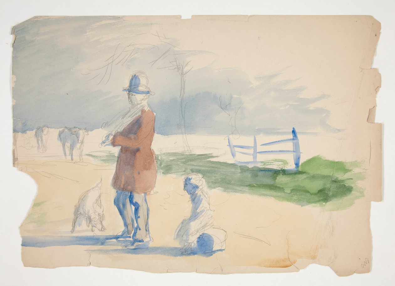 Náčrt muže, dítěte a psa - neidentifikovaný obrázek od Edwin Austin Abbey