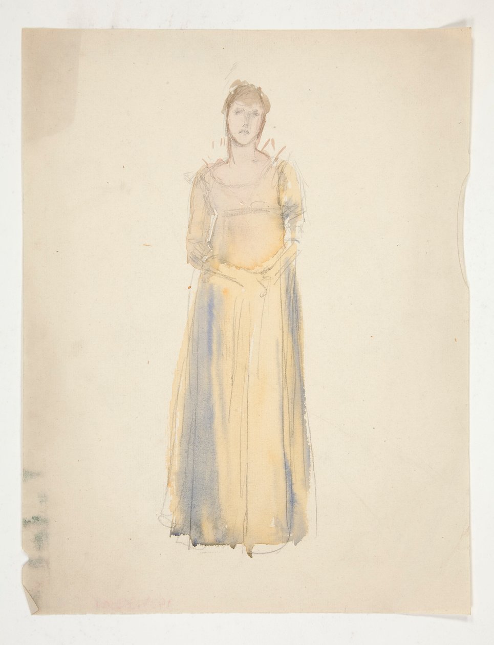 Skica ženy (žlutě oblečené) - kostýmní studie pro divadelní hru? od Edwin Austin Abbey
