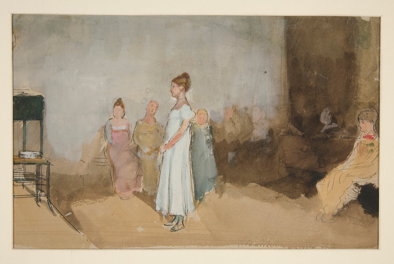 Náčrt ženy v interiéru - neidentifikovaný obrázek od Edwin Austin Abbey