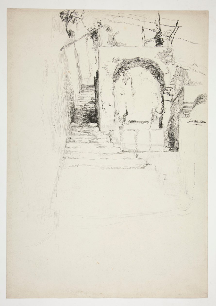 Náčrt venkovního schodiště (italská pergola, pro knižní ilustraci) od Edwin Austin Abbey