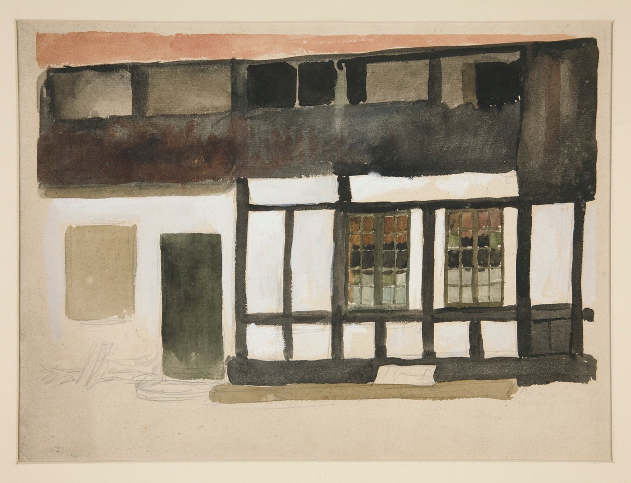 Náčrt exteriéru tudorovského domu od Edwin Austin Abbey