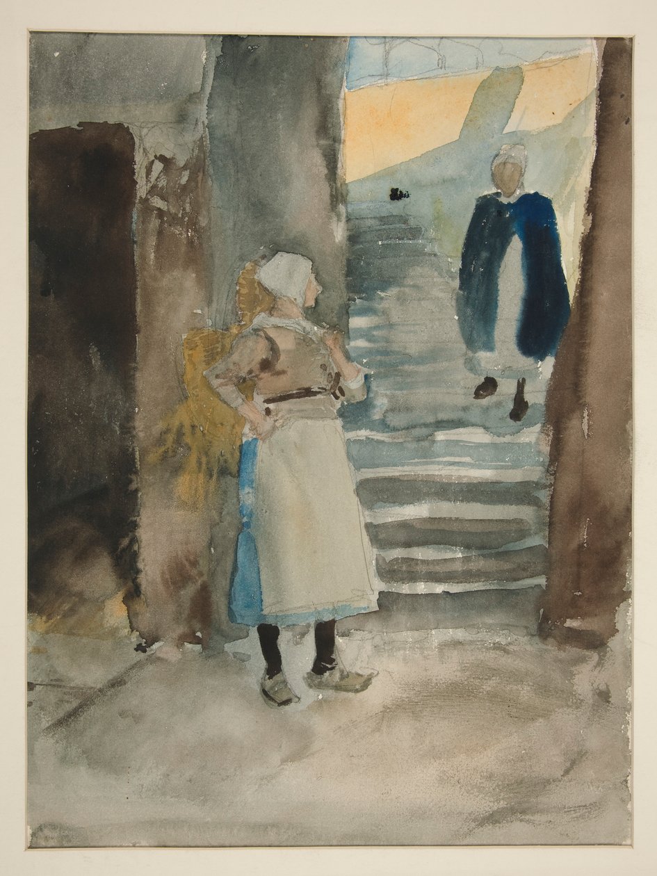 Pouliční scéna se dvěma Fishwives - neidentifikovaný obrázek od Edwin Austin Abbey