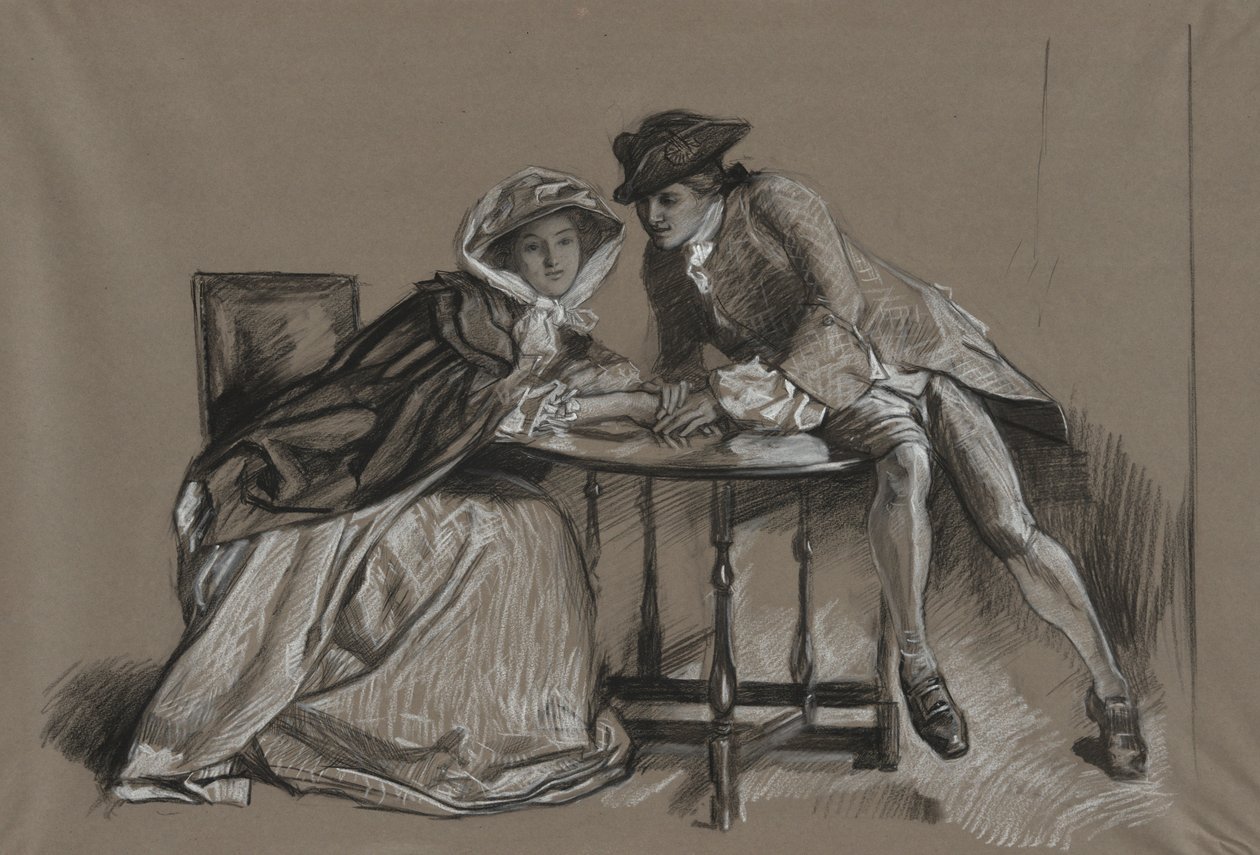 Studie. Lady a Gentleman v rozhovoru přes stůl od Edwin Austin Abbey