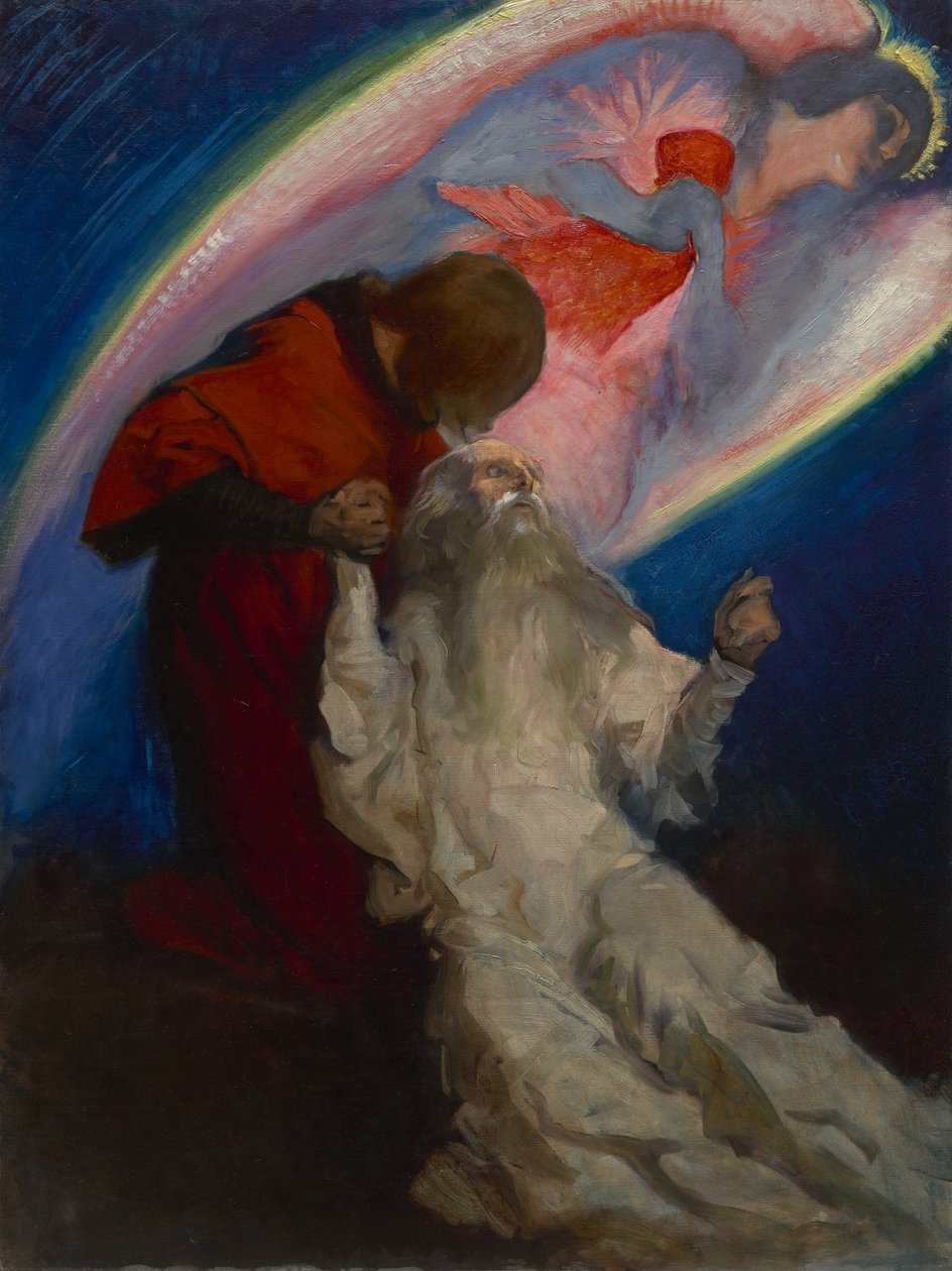 Studie pro Amfortase vydaná Galahadem v knize The Quest and Achievement of the Holy Grail, c.1893-1901 od Edwin Austin Abbey
