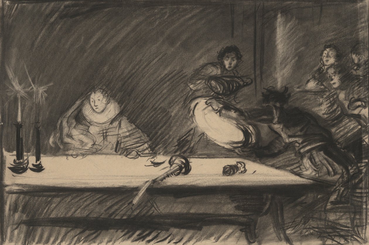 Studie pro Petruchio převrací příkop - akt IV, scéna I, Zkrocení zlé ženy od Edwin Austin Abbey