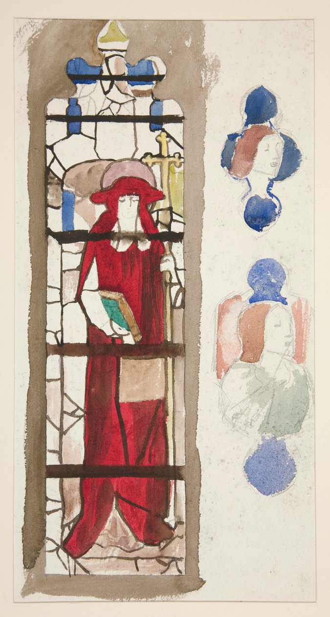 Studie pro neidentifikované vitráže zobrazující kardinála (?) od Edwin Austin Abbey