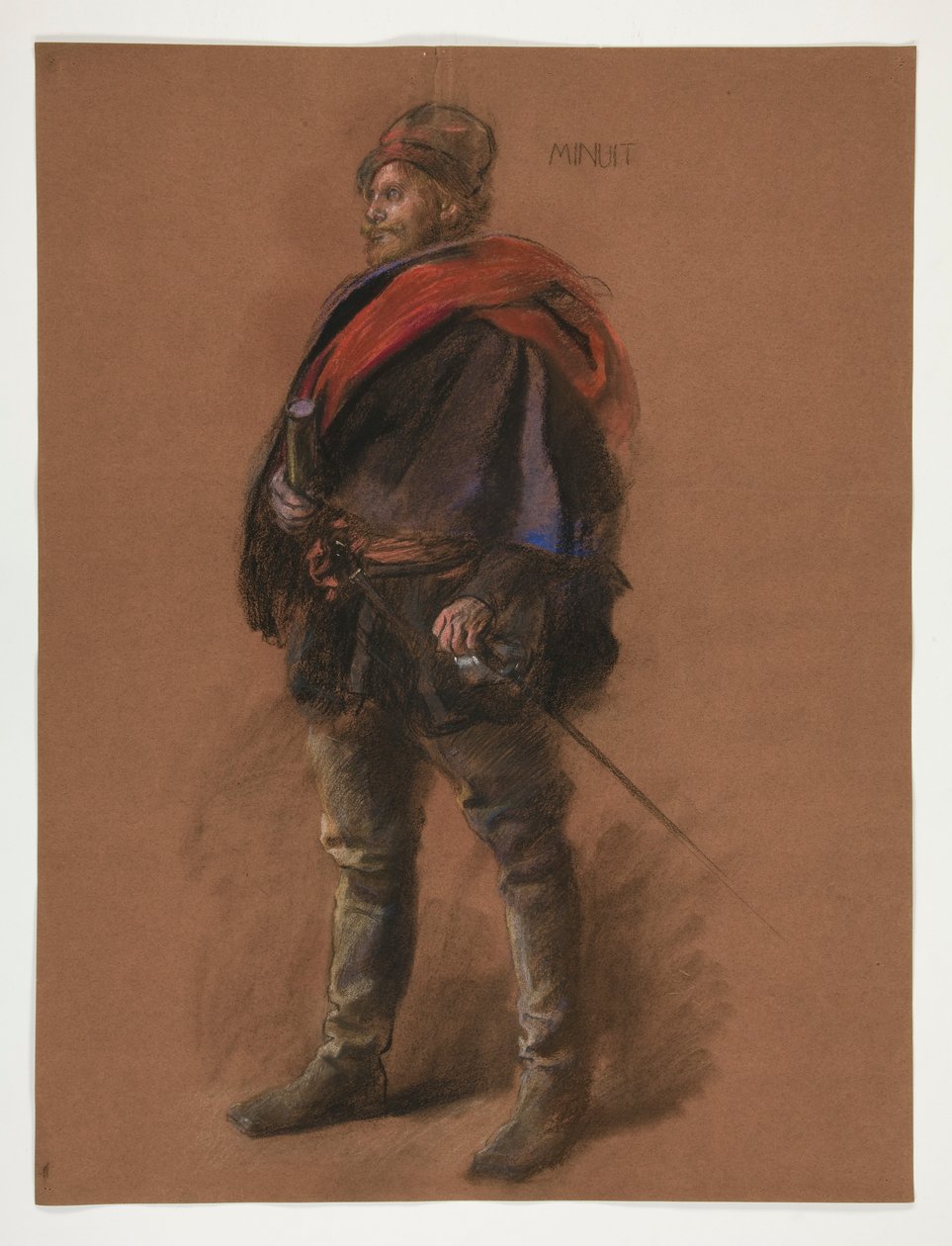 Studie na postavu kapitána Petera Minuita v od Edwin Austin Abbey