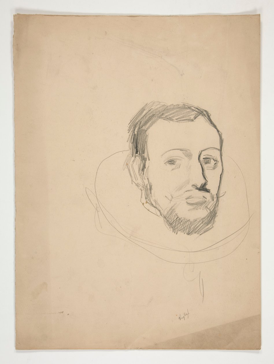 Studie pro hlavu muže: skica nástěnné malby pro budovu státního kapitolu v Harrisburgu v Pensylvánii, 1902-1911 (dokončil John Singer Sargent) od Edwin Austin Abbey