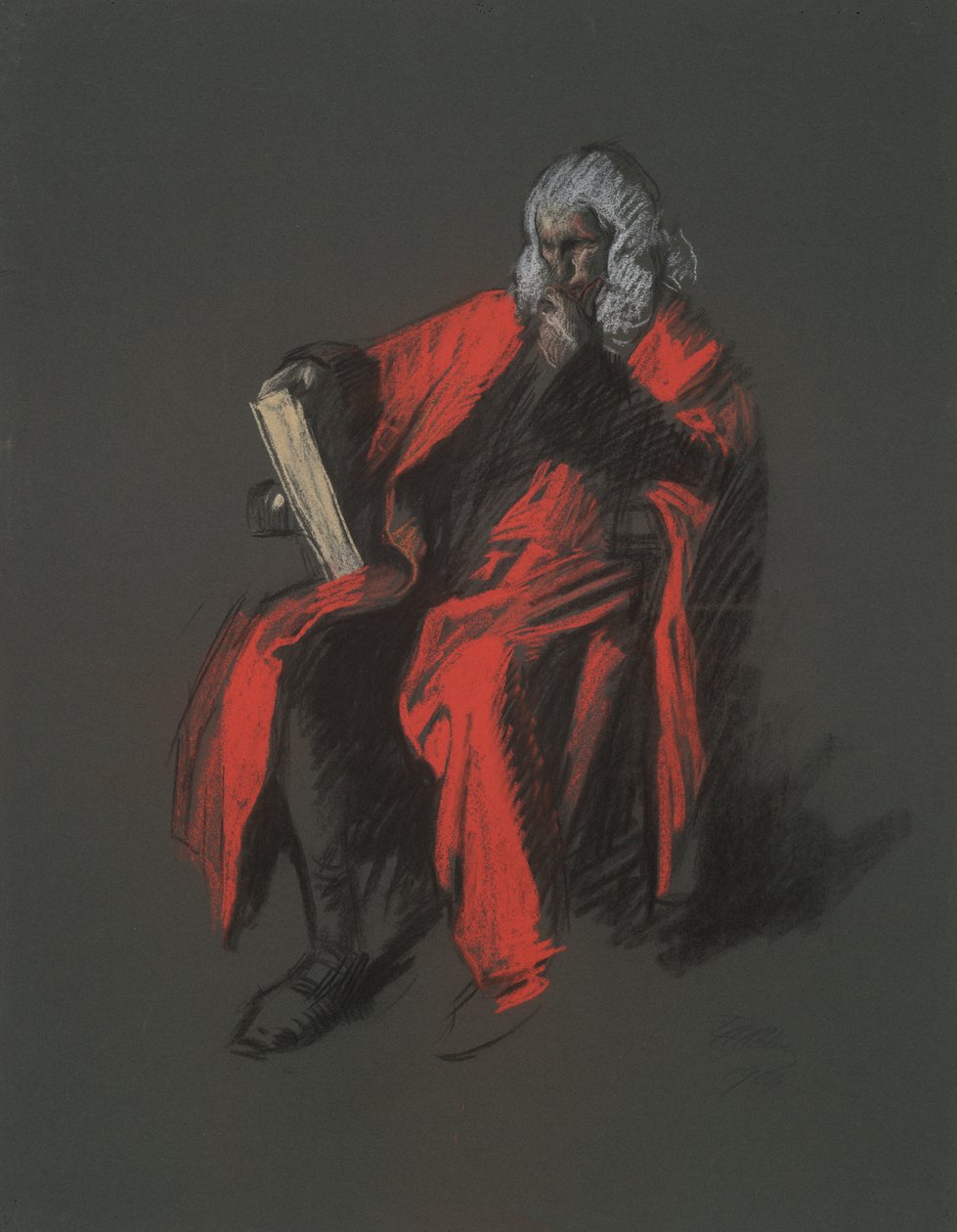 Studie na postavu hlavního soudce Thomase McKeana, v od Edwin Austin Abbey