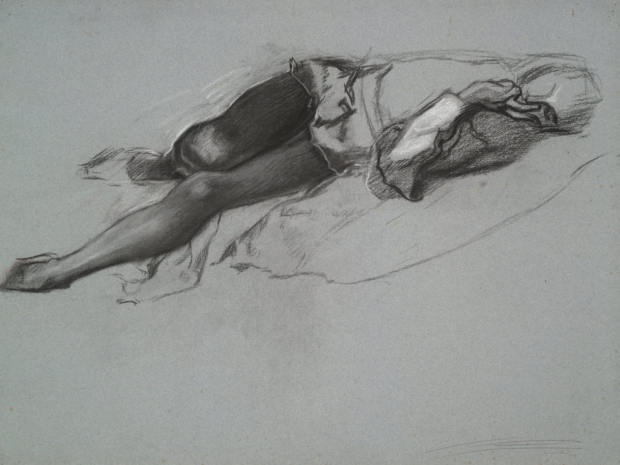Studie pro ležící postavu Hamleta, z The Play Scene, Hamlet, dějství 3, scéna 2 od Edwin Austin Abbey