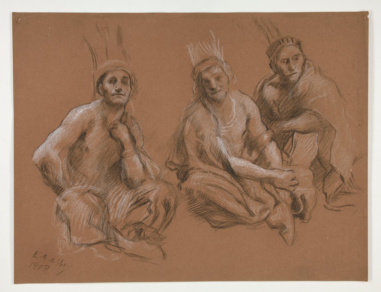 Studie 3 indiánů pro od Edwin Austin Abbey