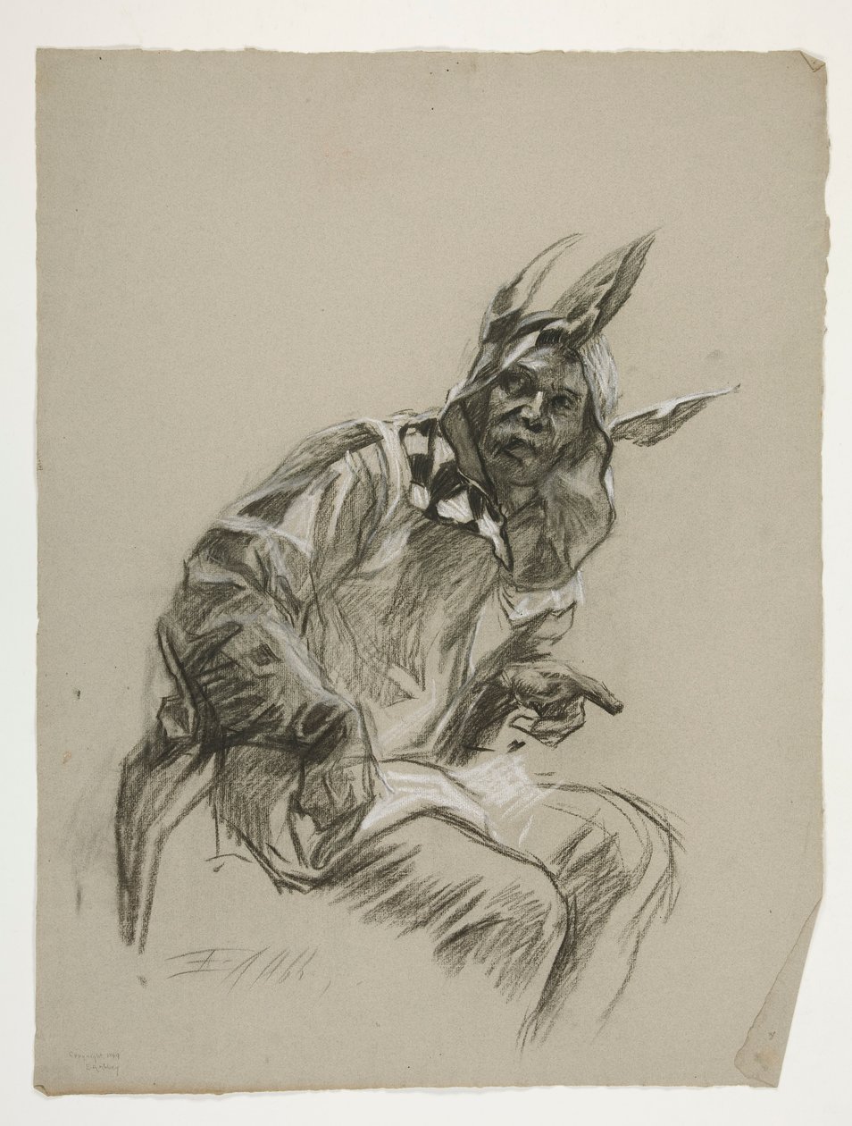 Studie Jester (nepoužitý), pro Quest of the Holy Grail (série patnácti obrazů pro Boston Public Library, dokončena v roce 1901) od Edwin Austin Abbey