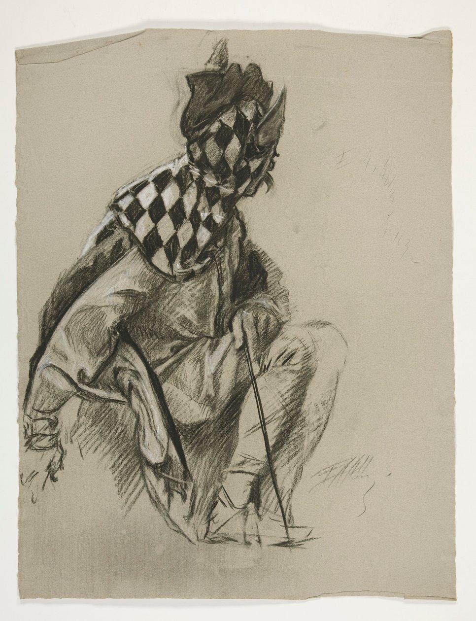 Studie Jester (nepoužitý), pro Quest of the Holy Grail (série patnácti obrazů pro Boston Public Library, dokončena v roce 1901) od Edwin Austin Abbey