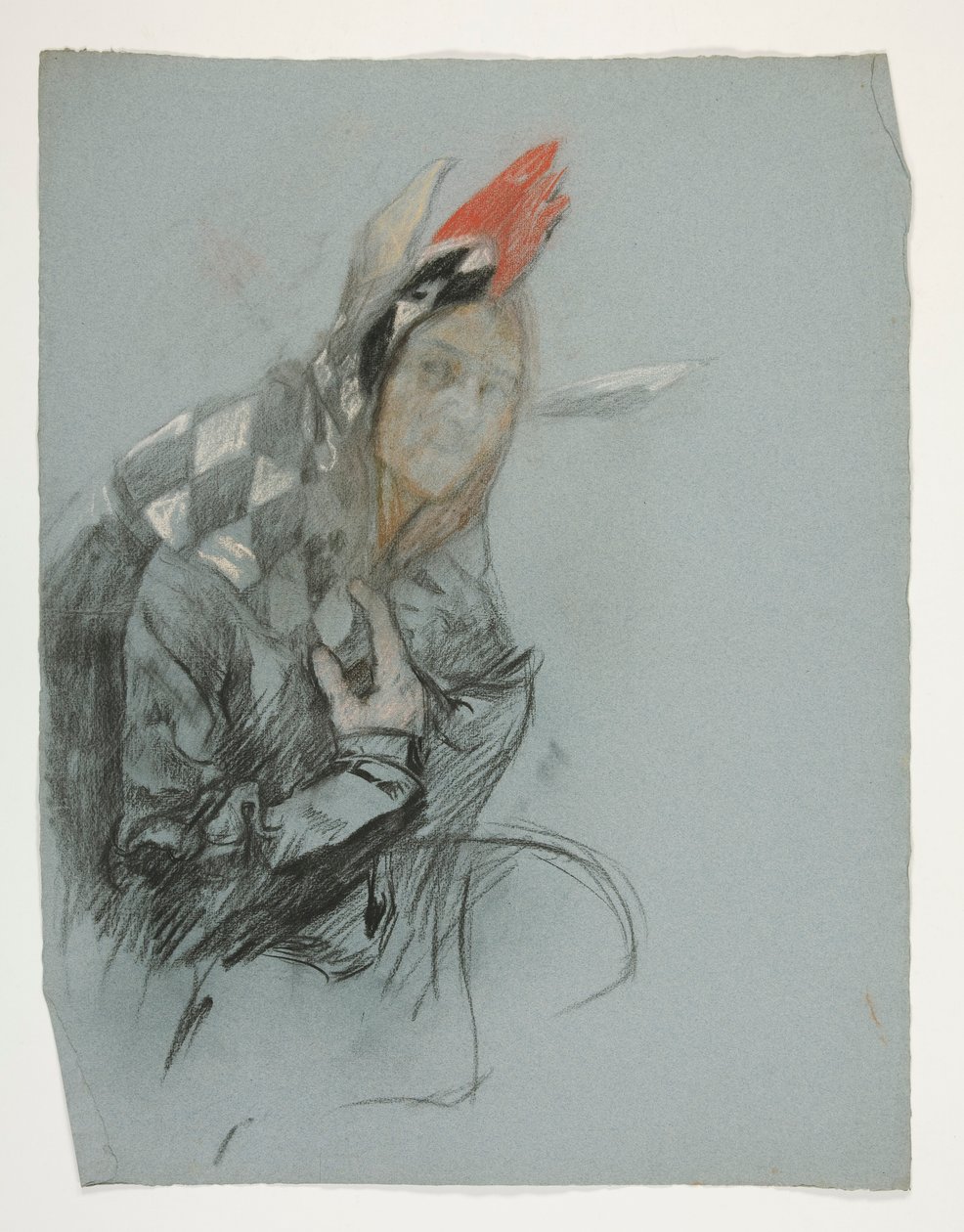 Studie Jester (nepoužitý), pro Quest of the Holy Grail (série patnácti obrazů pro Boston Public Library, dokončena v roce 1901) od Edwin Austin Abbey