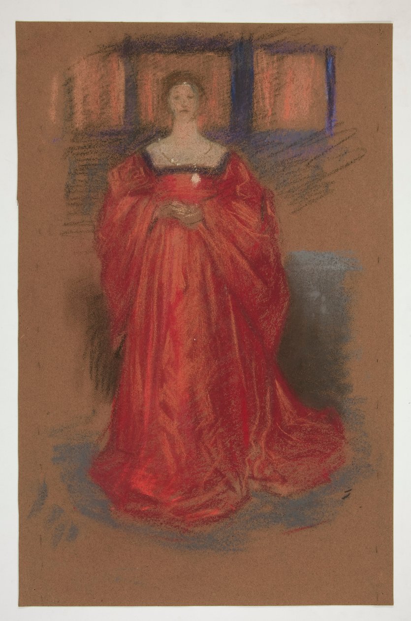 Studie ženy v renesančním kostýmu - (neidentifikovaná ilustrace k Shakespearově hře?) od Edwin Austin Abbey