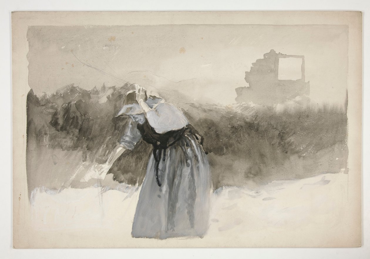 Studie ženy v kapotě, nakloněná - (neidentifikovaný obrázek) od Edwin Austin Abbey