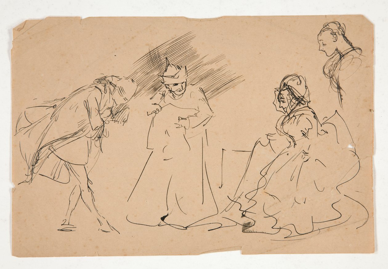 Studie scény z XVIII století, možná od Edwin Austin Abbey