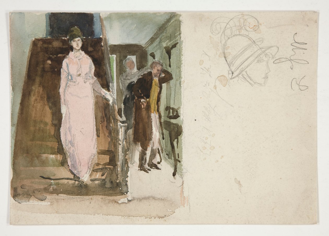Studie interiéru: pár se připravuje na večerní odchod od Edwin Austin Abbey
