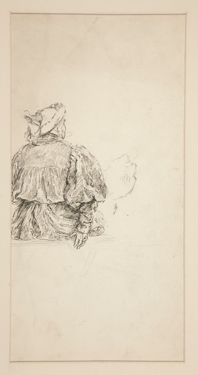 Studie zad sedícího muže v kostýmu z XV století pro shakespearovskou scénu. od Edwin Austin Abbey