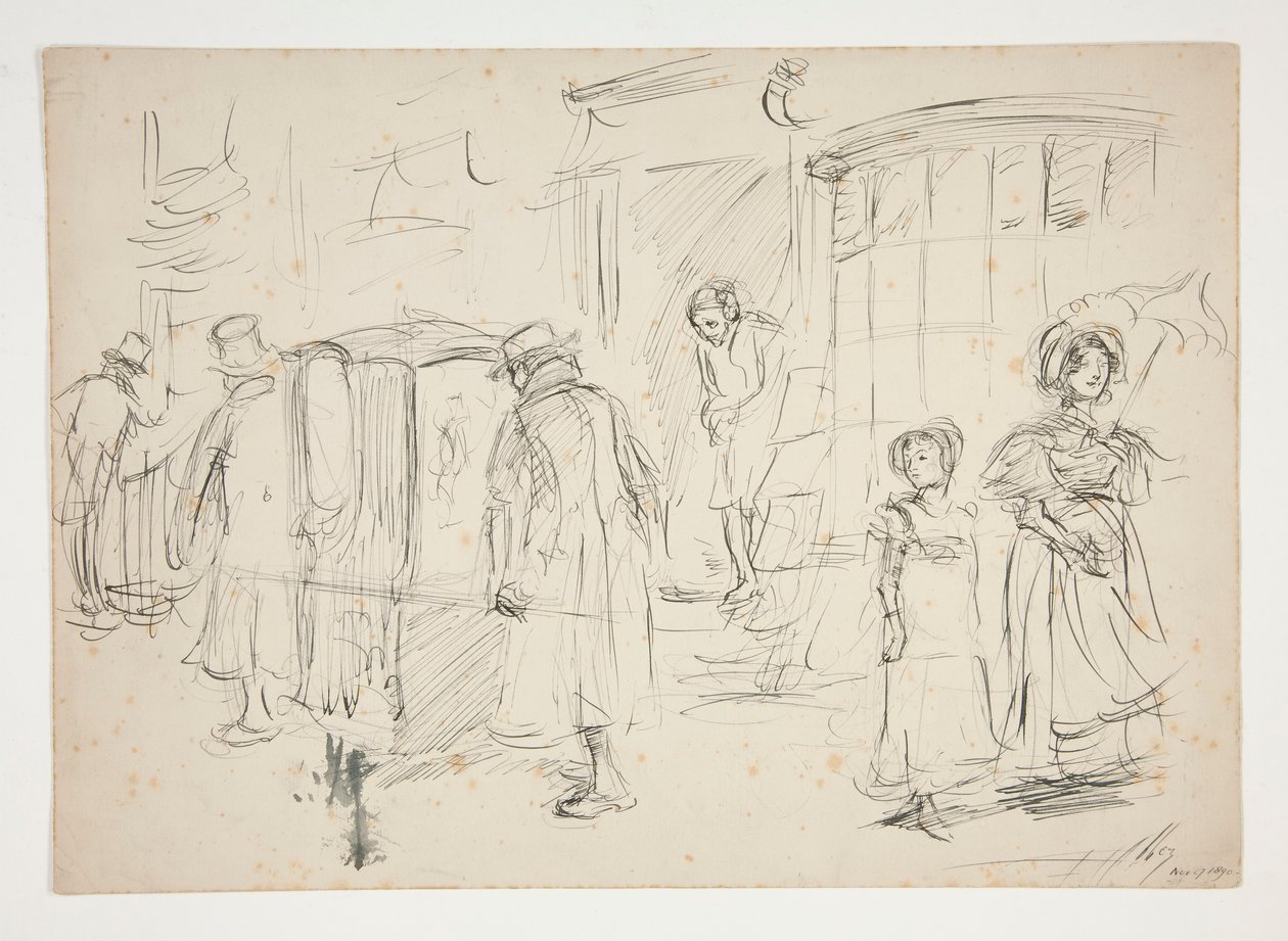Studie pouliční scény se sedanem. od Edwin Austin Abbey