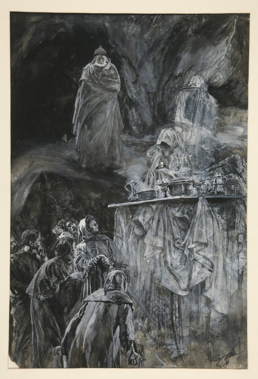 Banket, ilustrace pro dějství III, scéna iii, Bouře od Edwin Austin Abbey
