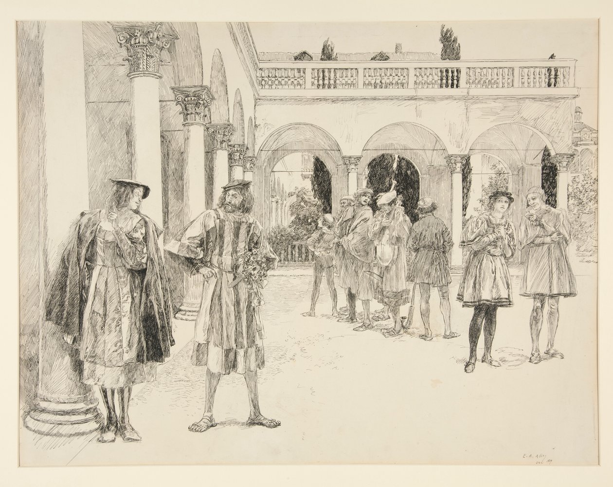 Palácový dvůr, z dějství IV, scéna ii, Dva gentlemani z Verony od Edwin Austin Abbey