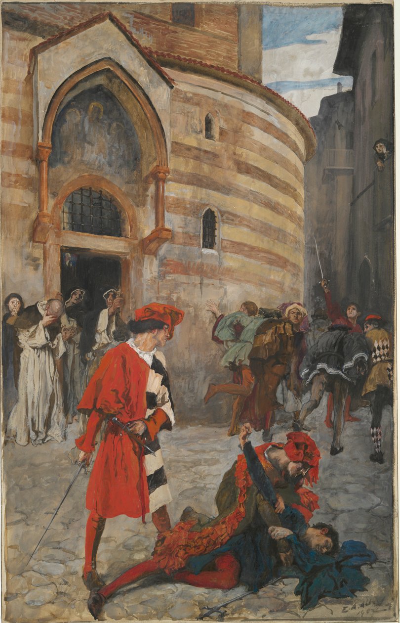 Smrt Merkucia – III. dějství, I. scéna, Romeo a Julie od Edwin Austin Abbey