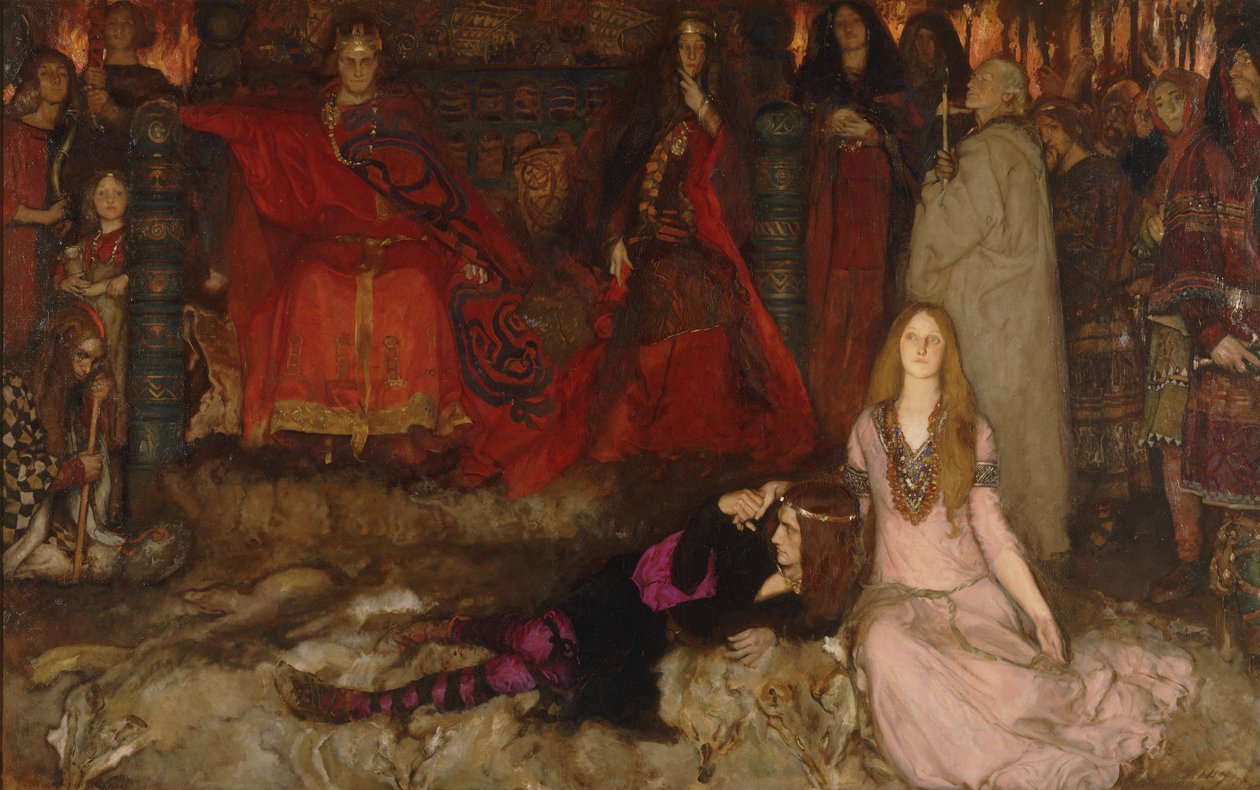 Hraní scéna v Hamletovi, dějství III, scéna II od Edwin Austin Abbey