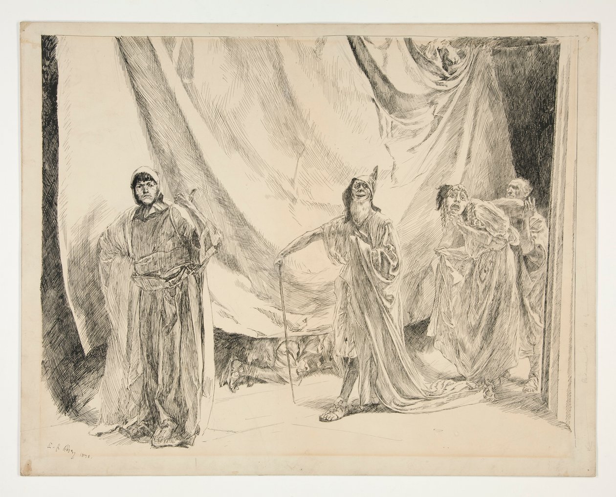 The Re-entrance of the Players, ilustrace pro Akt V, Scéna I, A Midsummer Night od Edwin Austin Abbey