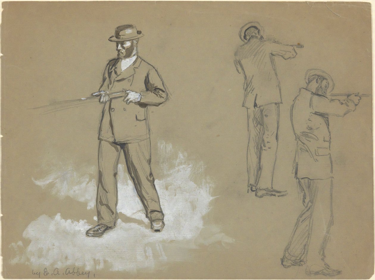 Tři náčrty muže se zbraní (recto); Figurální studie a portrét A. S. Wina (?) (verze) od Edwin Austin Abbey