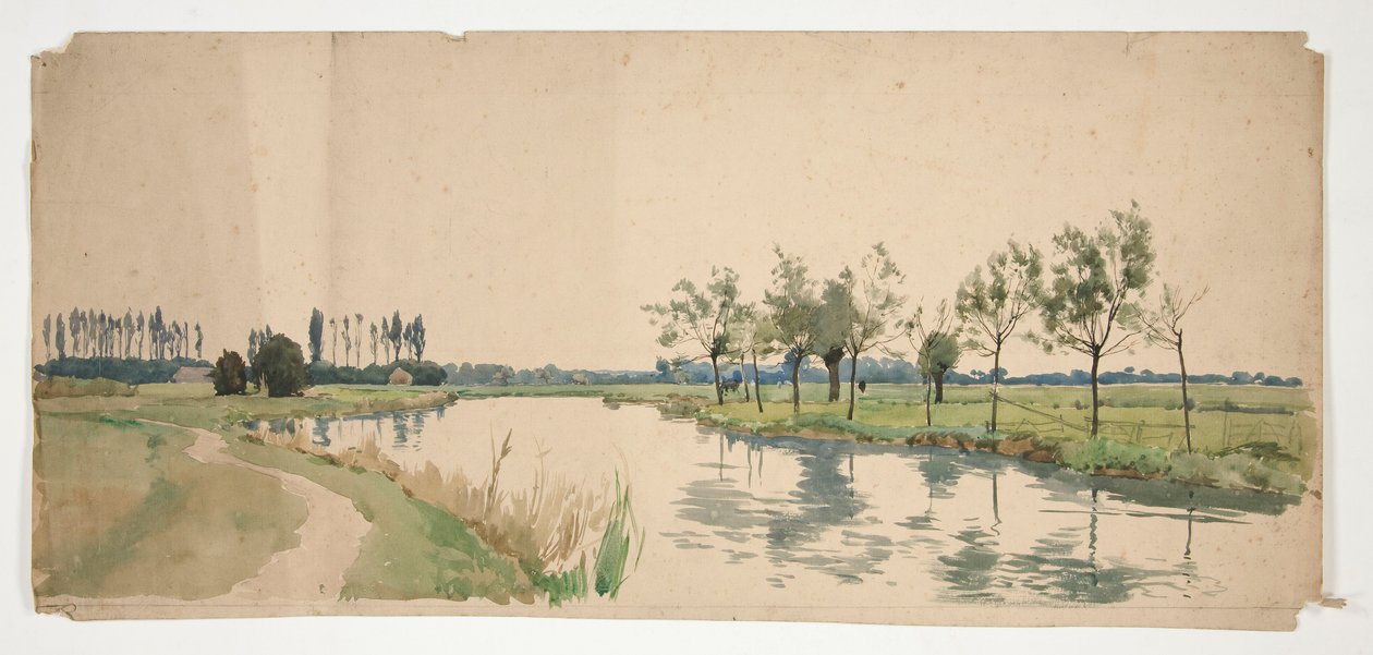 Stromy lemující břeh řeky od Edwin Austin Abbey