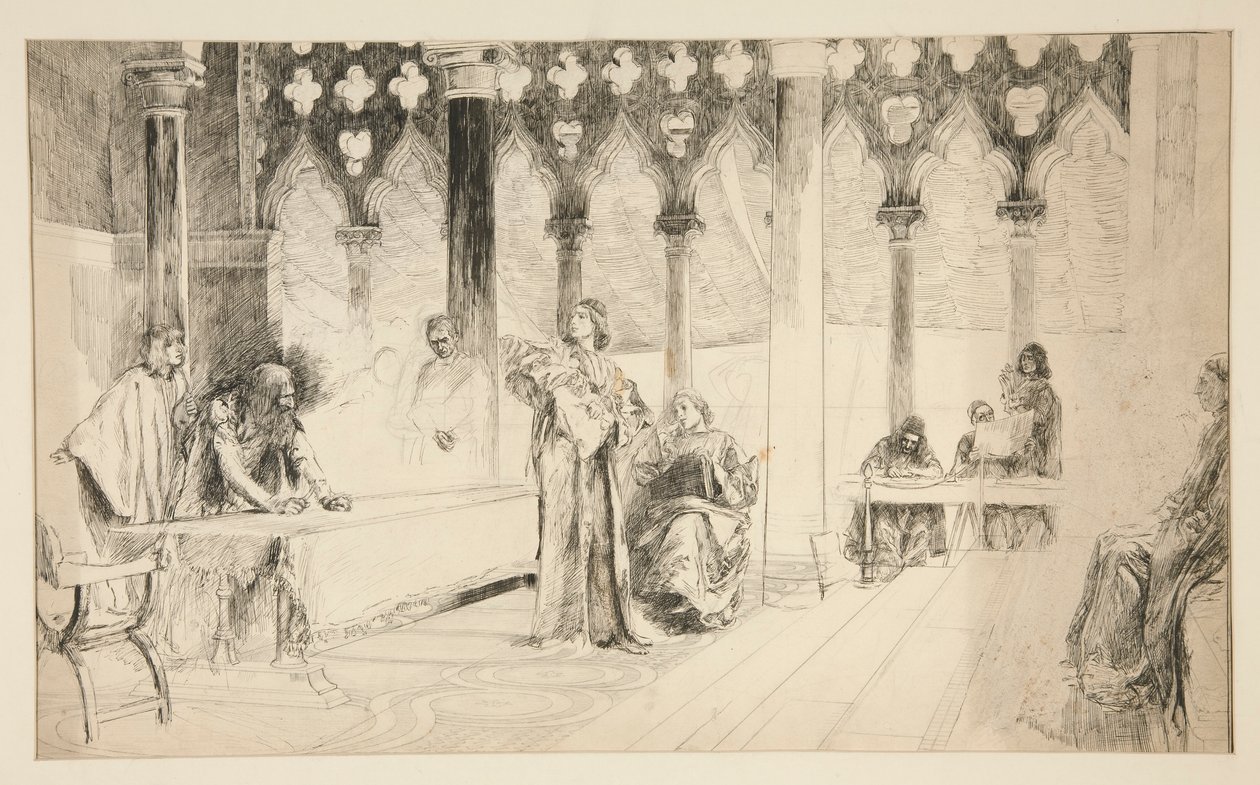 Zkušební scéna z Kupce benátského od Edwin Austin Abbey