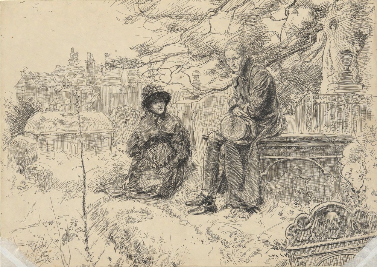 Dvě postavy na hřbitově od Edwin Austin Abbey