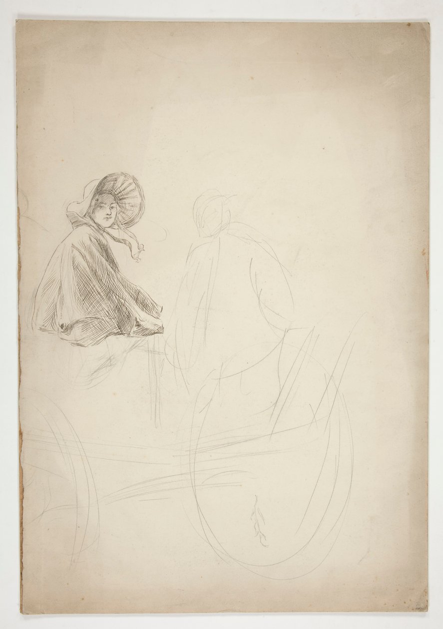 Dvě postavy sedící na vozíku - (neidentifikovaný obrázek) od Edwin Austin Abbey