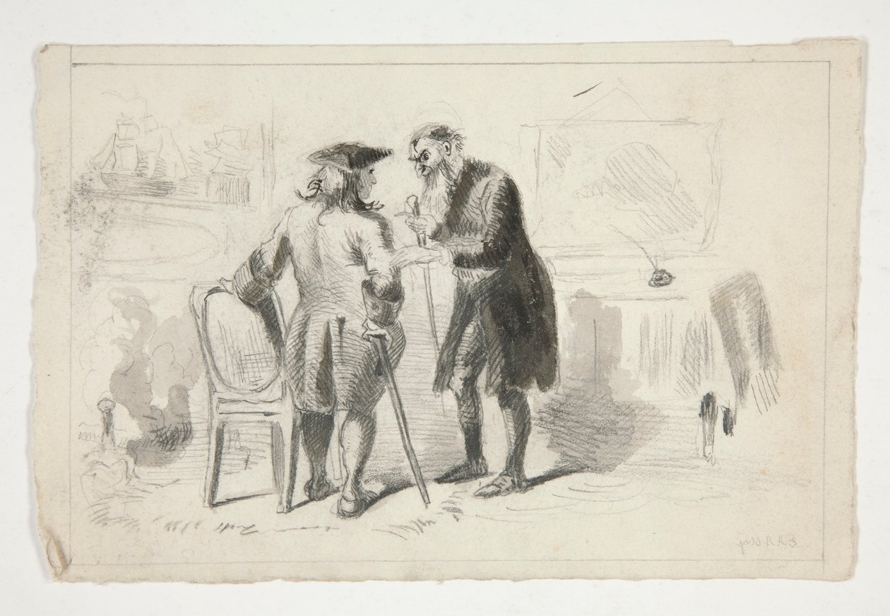Dva muži konverzující v interiéru - neidentifikovaný obrázek od Edwin Austin Abbey